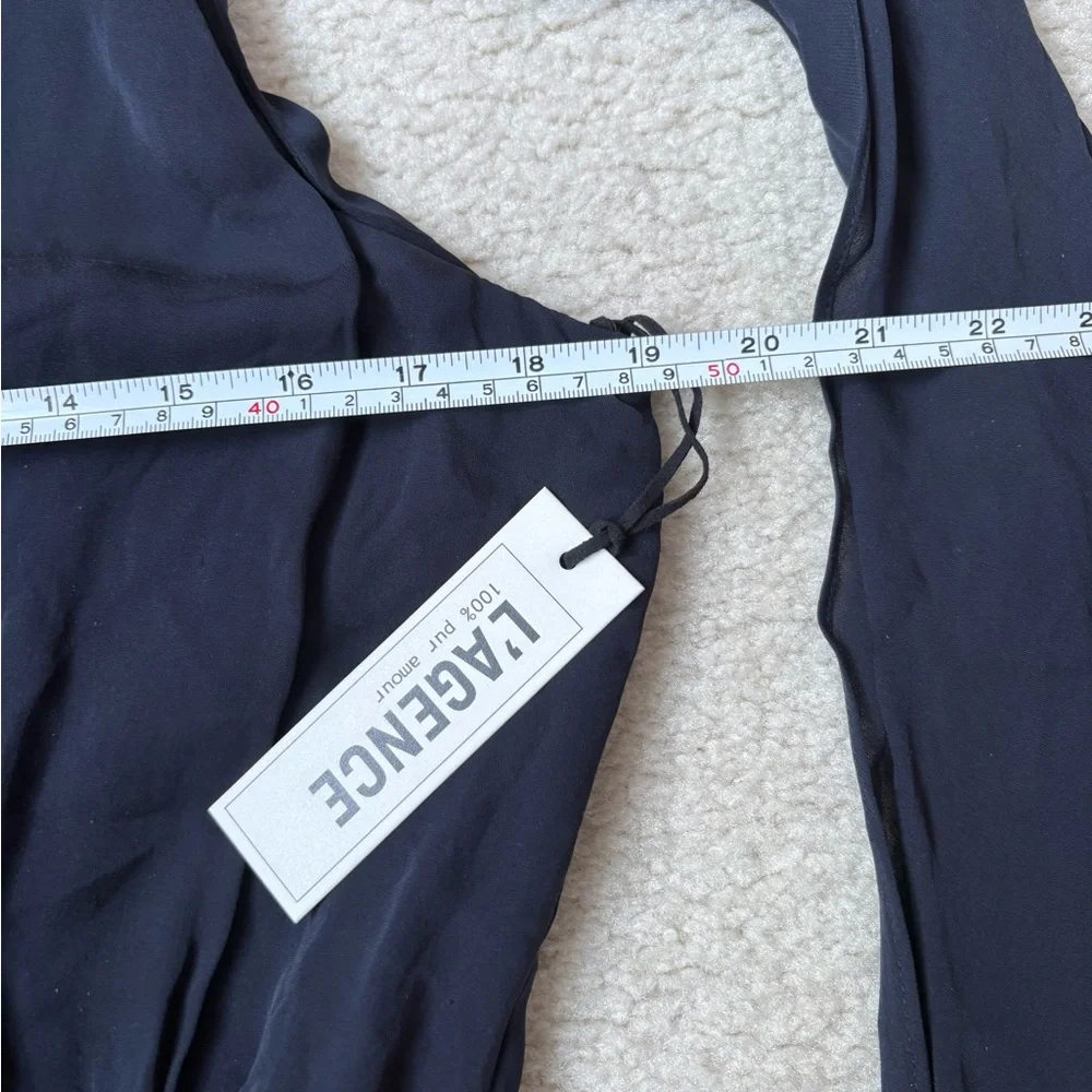 L’AGENCE 100% silk navy blue sleeveless midi dress with front sash, sz 6 - Picture 4 of 7